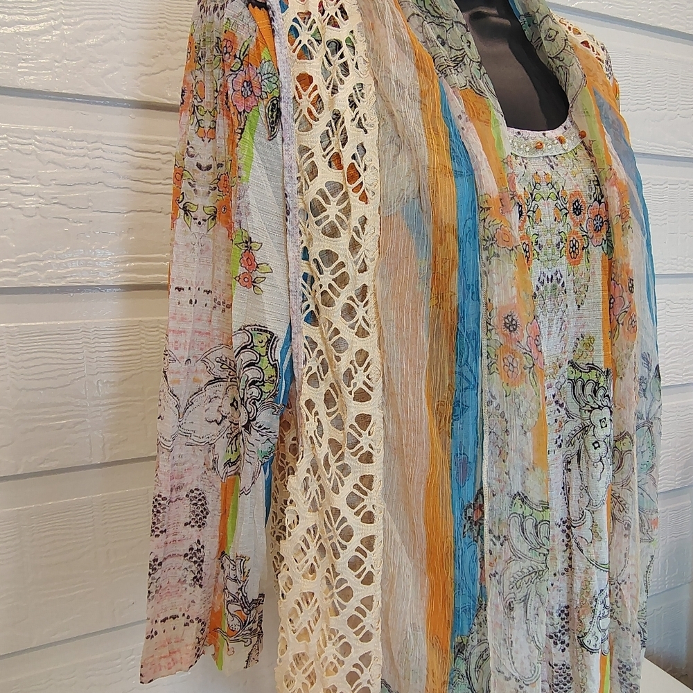 Alberto Makali Vintage Retro Style Printed Top Attached Crochet Vest MEDIUM - Picture 4 of 11